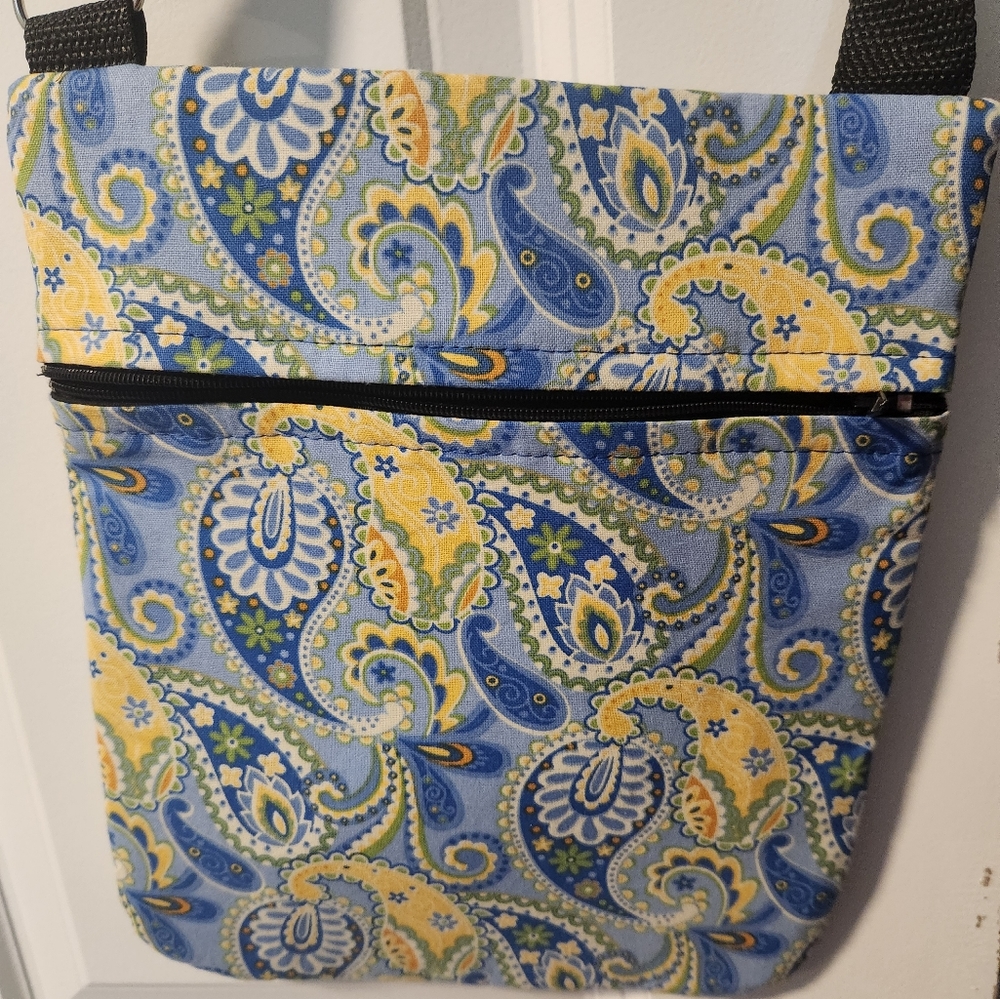 Blue and Yellow Paisley Crossbody Purse Medium